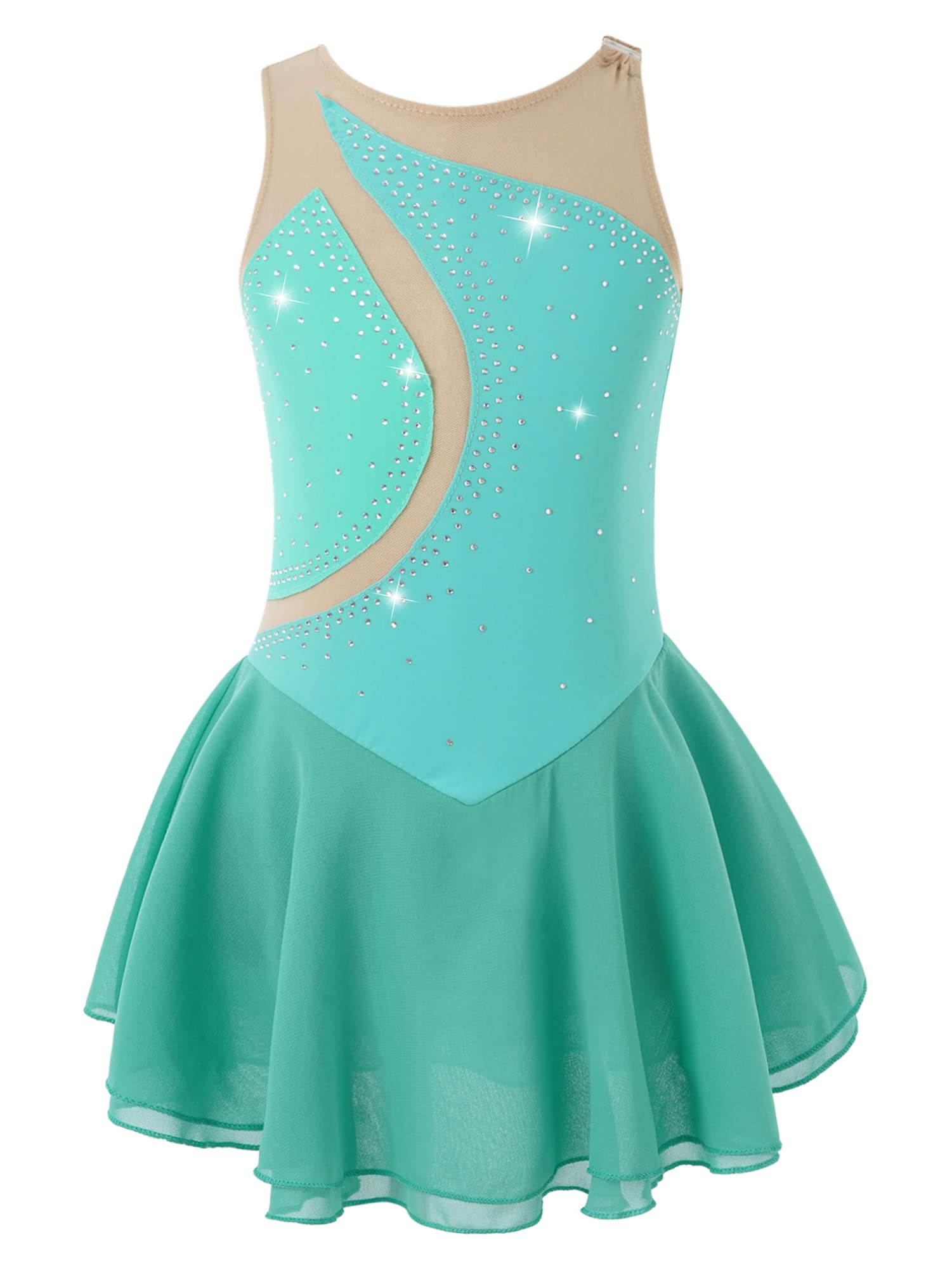 IEFIEL Vestido de Patinaje Artístico para Niña Maillot Ballet con Falda Malla de Gimnasia Rítmica sin Mangas con Lentejuelas Brillantes Vestido de Danza Lírica — view 27