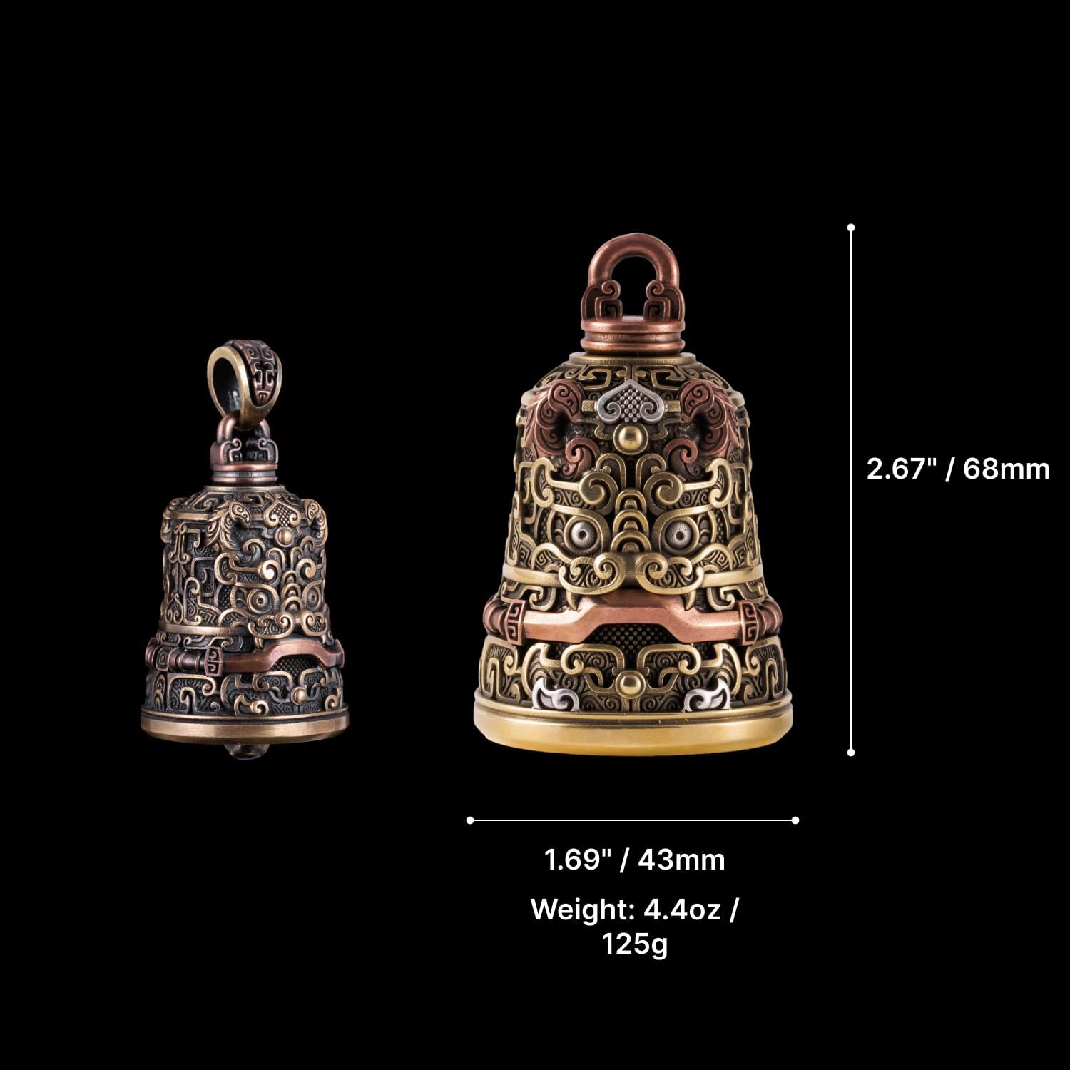 COPPERTIST.WU Oriental Patterned Bell, Vintage Decor Bells Keychain for Car Home Office, Bronze & Copper & Ox.Silver (Large)