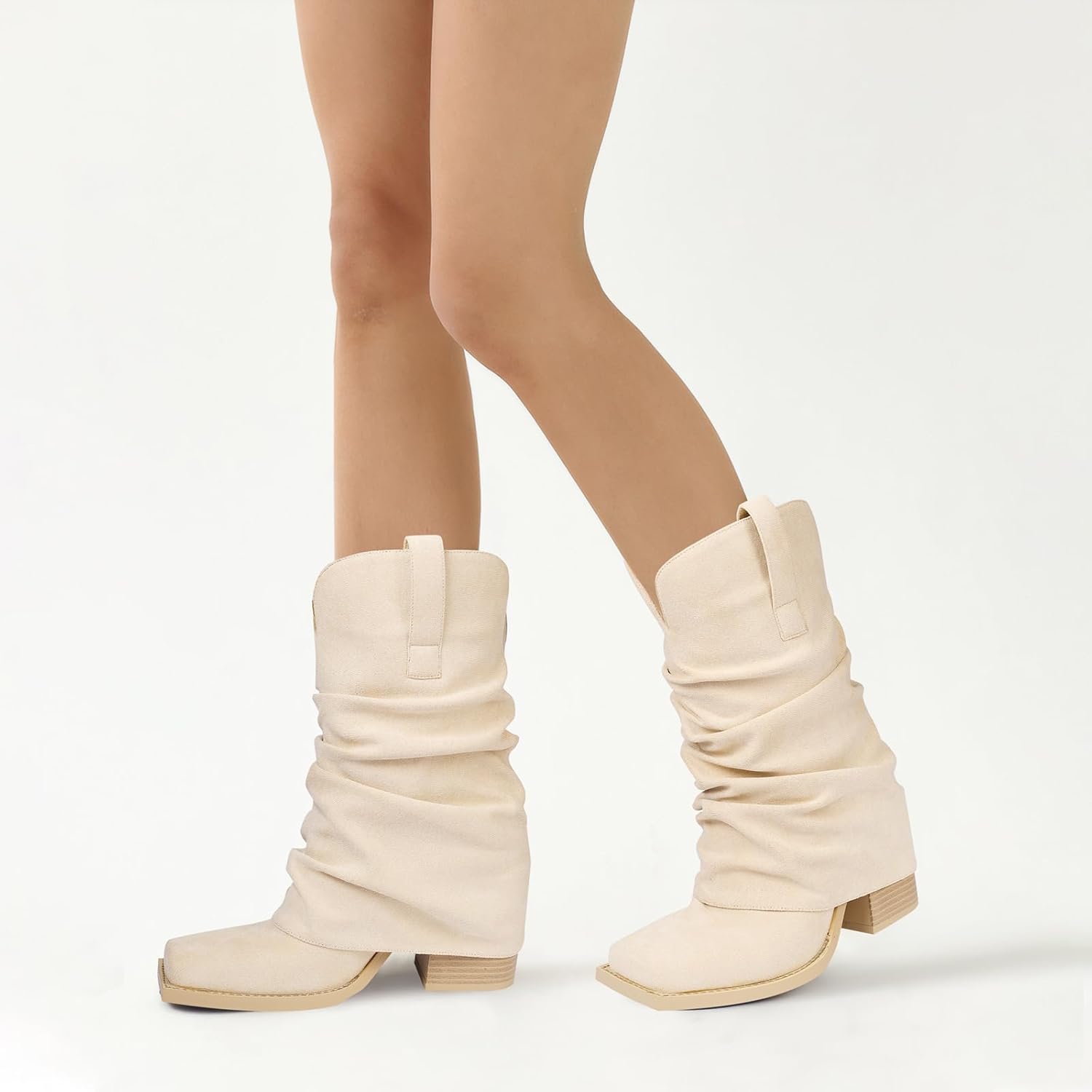 Cowboy Boots for Women Cowgirl Mid Calf Square Toe Fold Over Chunky... - Picture 12 of 56