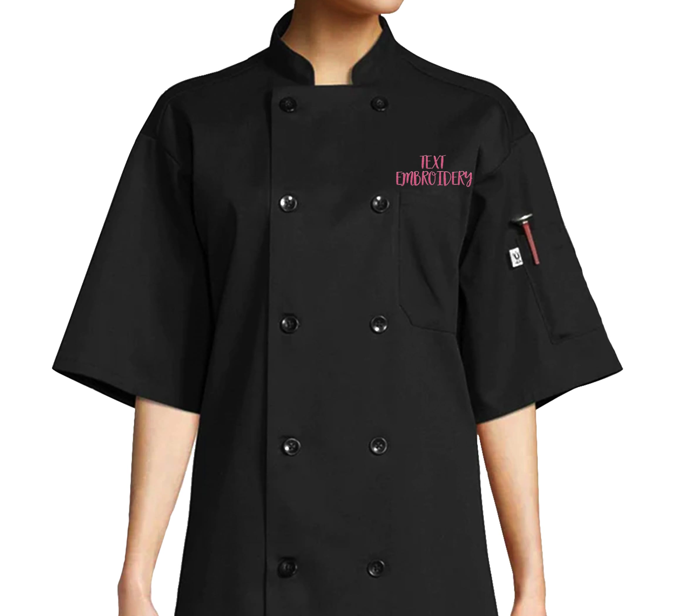 Custom Embroidered Chef Coat Text Name Personalized Unisex Chef Jacket Short Sleeve Black