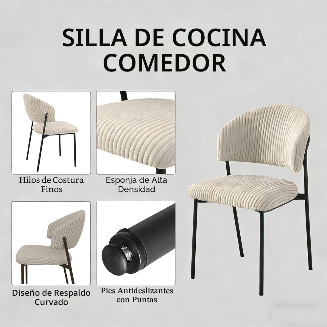 JIEXI Juego de 4 mesas de Comedor Extensibles de 130 x 170 cm, 4 sillas de Pana, Tablero Rectangular de MDF de Cemento, Estilo Moderno y contemporáneo para Comedor y Cocina