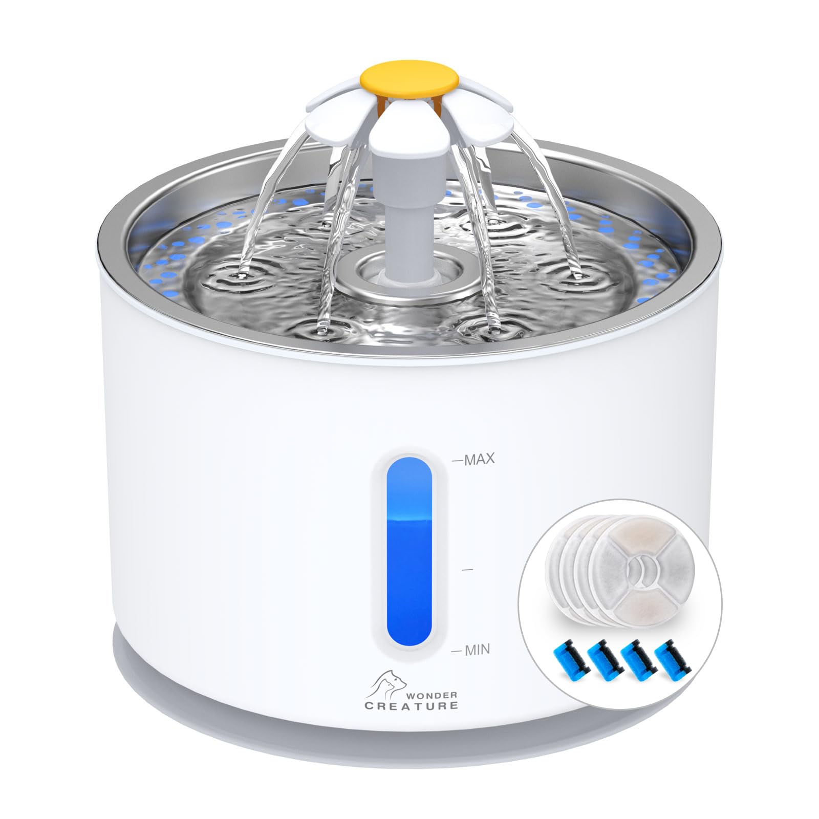 Fuente para gatos automática Wonder Creature con filtros y luz LED de 80 onzas