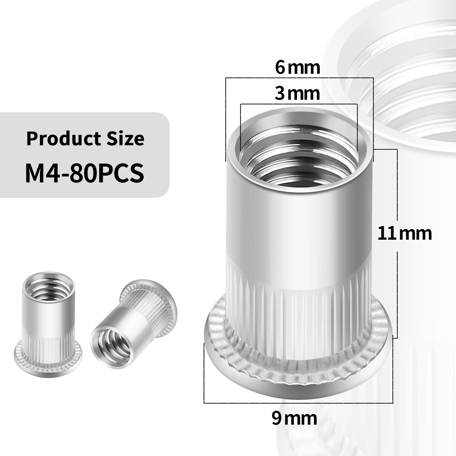 Dadi per rivetti filettati M4, dadi per rivetti ciechi, in acciaio inox, 80 pezzi, a testa piatta, a testa piatta, rivet Nutsert, dadi a testa svasata utilizzati per piastre metalliche, tubi ecc