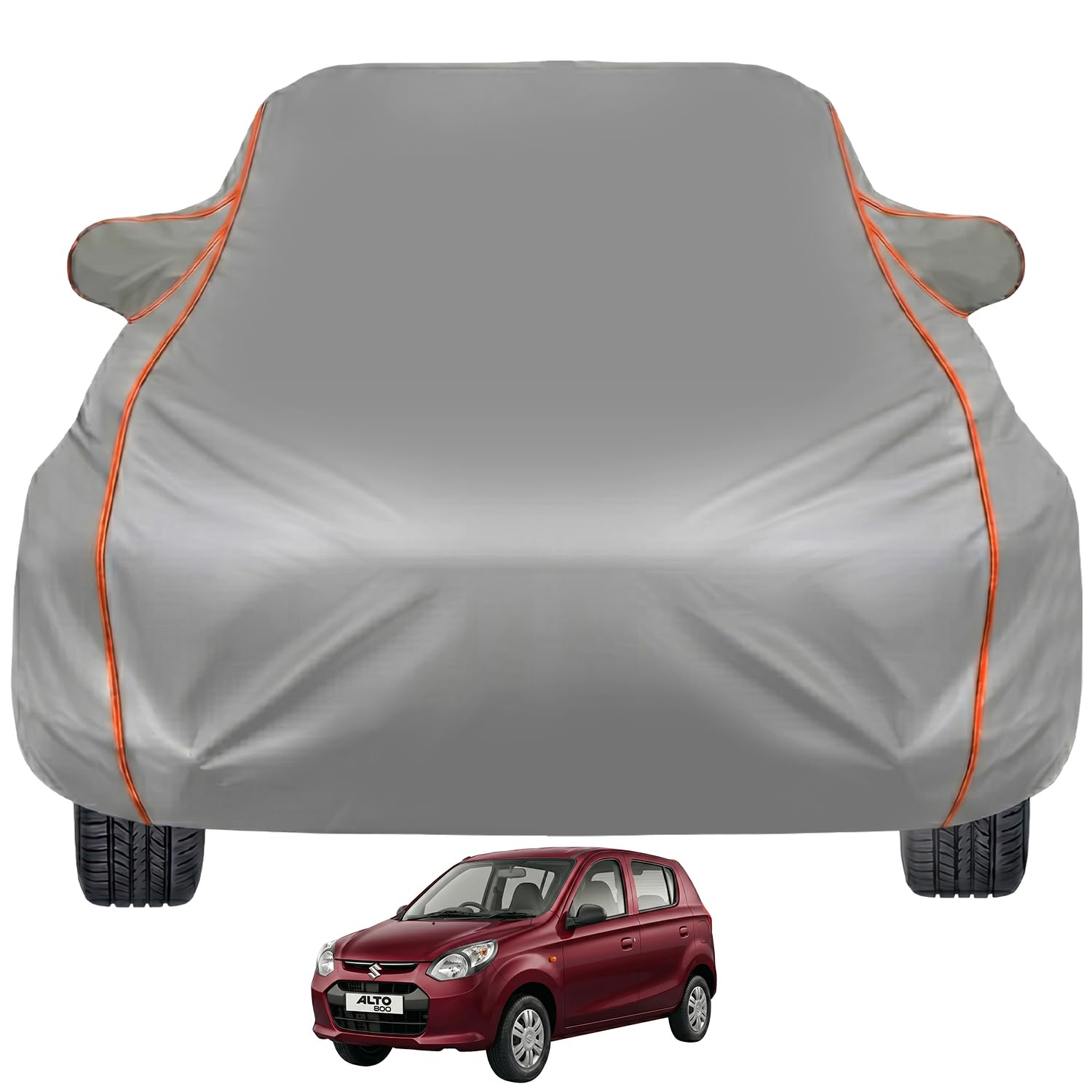 Pivalo Car Cover for Maruti Suzuki Alto 800 – Fits All Model & Year | 100% Waterproof All-Weather UV & Paint Protection | Premium 3-Layer Fabric | Triple Stitched with Reflective Piping (Grey)