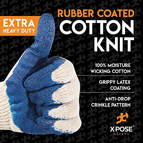 Image of Xpose Safety Red & Blue Palm Work Gloves - Latex-Coated Knit Grip Safety Gloves for Construction, Electricians, & General Use