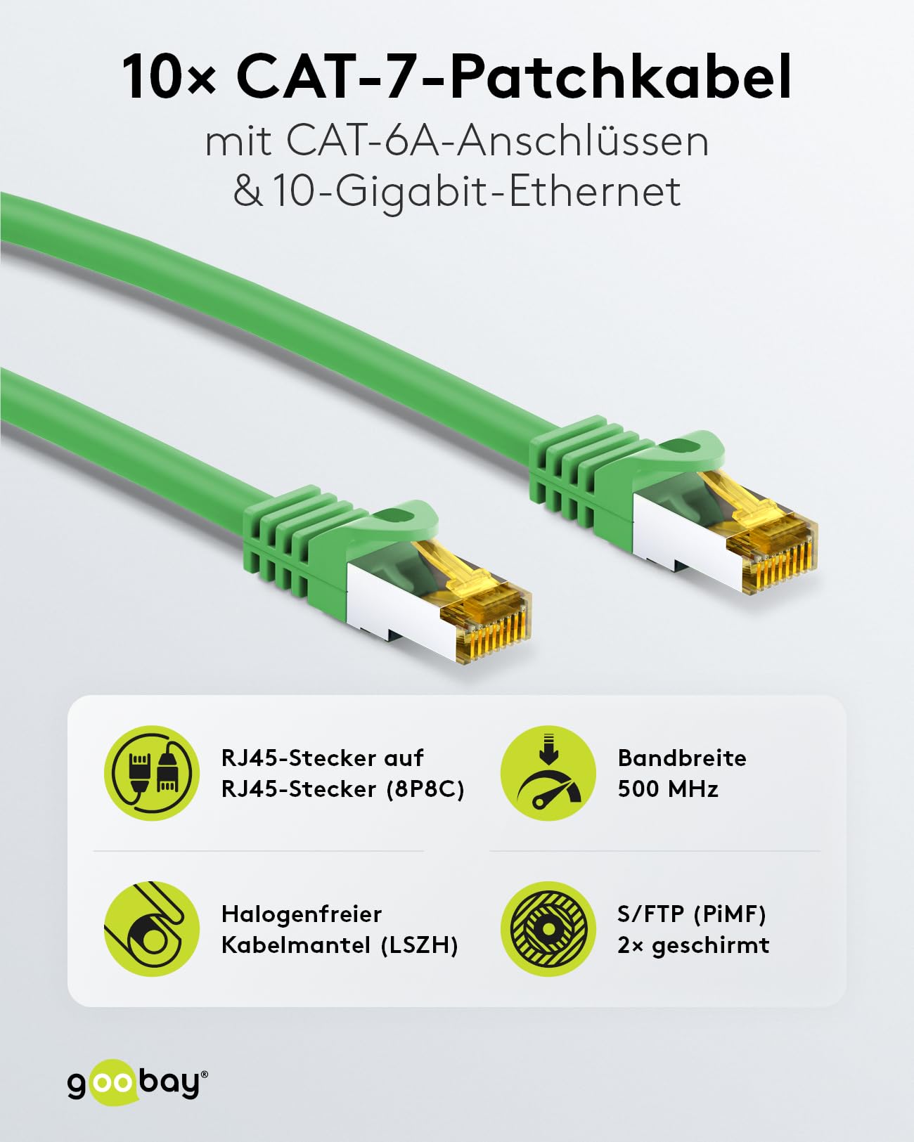 goobay 66104 CAT7 Network Cable Set of 10/Patch Cable Shielded S/FTP/CU Ethernet Cable, PiMF - Image 2