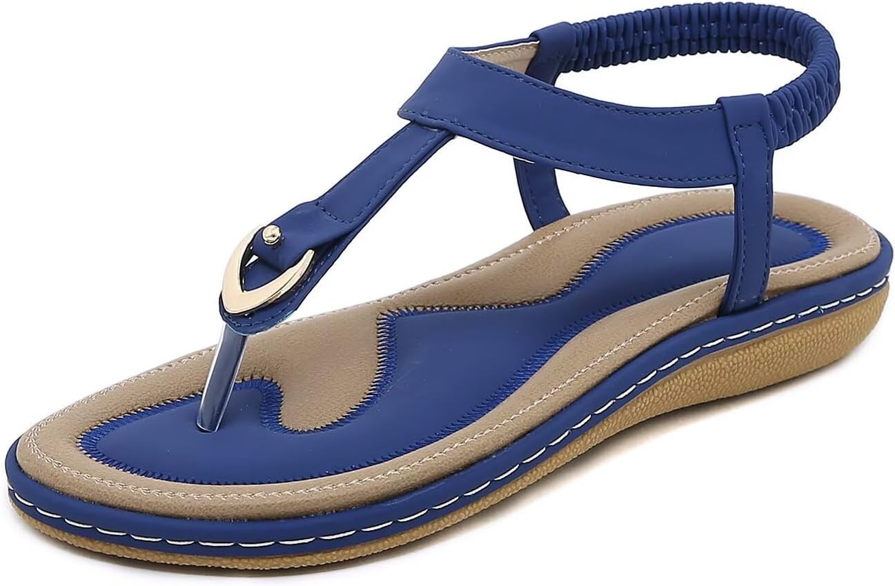 Women Summer Flat Sandals Casual T-Strap Flip Flops with Elastic Ankle Strap for Beach Women Summer Flat Sandals Casual T-Strap Flip Flops with Elastic Ankle Strap for Beach