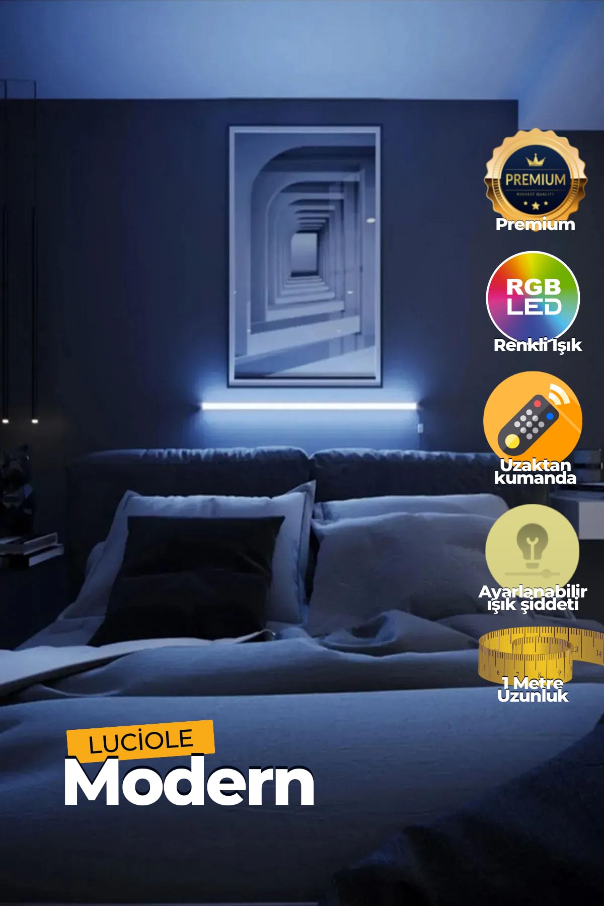 luciole LED Abajur Aplik Gece Lambası Rgb Lambader 16 Renkli Uzaktan Kumandalı Işık 4 Animasyonlu