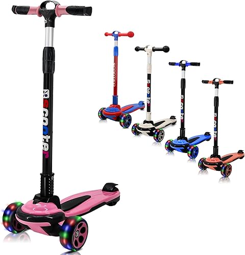 Patinete de 3 ruedas para niños y adolescentes de 6 a 18 años, cubierta extra ancha, 4 alturas ajustables y manubrio plegable, LED intermitente,