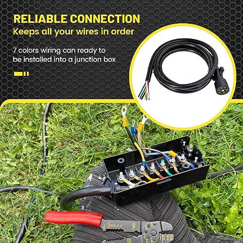 Oyviny Heavy Duty 7 Pin Trailer Plug Cord with Double Prongs Connector 8 Feet, 7 Way RV Blade Inline Trailer Wiring Harness Plug Extension Cable Waterproof & Corrosion Resistant (8 FT)