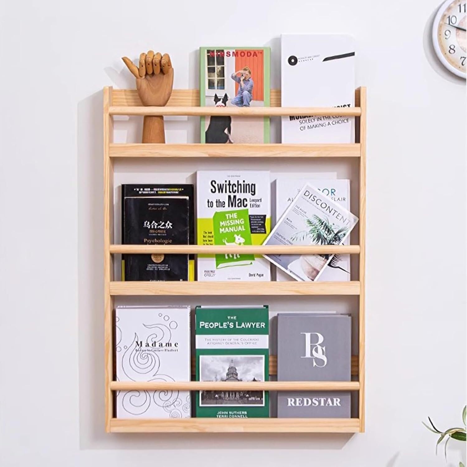 Porte-brochures, Porte-revues Mural en Bois, bibliothèque Suspendue pour Salon, présentoir pour Salle d'exposition, Facile à Assembler (l-60 cm (23 5/8"))