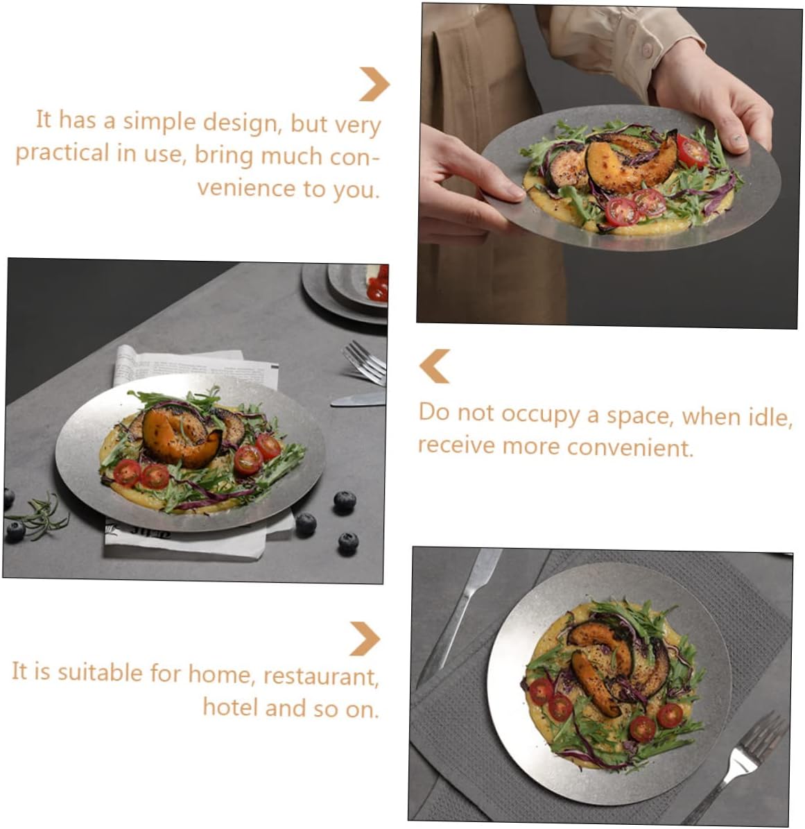 Cabilock Retro Stainless Steel Food Serving Plate Vintage Design Unbreakable Eating Plate for Outdoor Camping Picnics and Restaurants Food Container for All