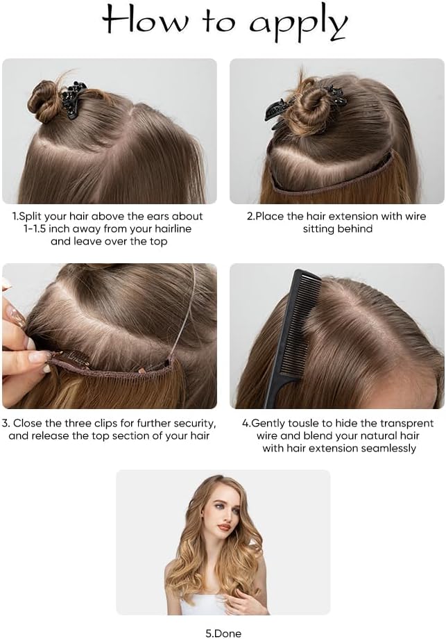 Ombre Hair Extension Bayalage Highlight Ash Blonde Caramel 18"Long Natural Wavy Halo Flip in Natural Synthetic Hairpiece Hidden Wire Crown Headband Hair Pieces For Women Heat Resistant Fiber M01# 8T16