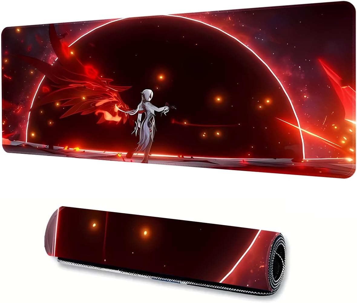 Genshin Impact Mouse Pad Large Gaming Mouse Pad Durable Non-Slip Natural Rubber Base Anime Mouse Pad for Office and Home Arlecchino 4,31.5 * 11.8 inch