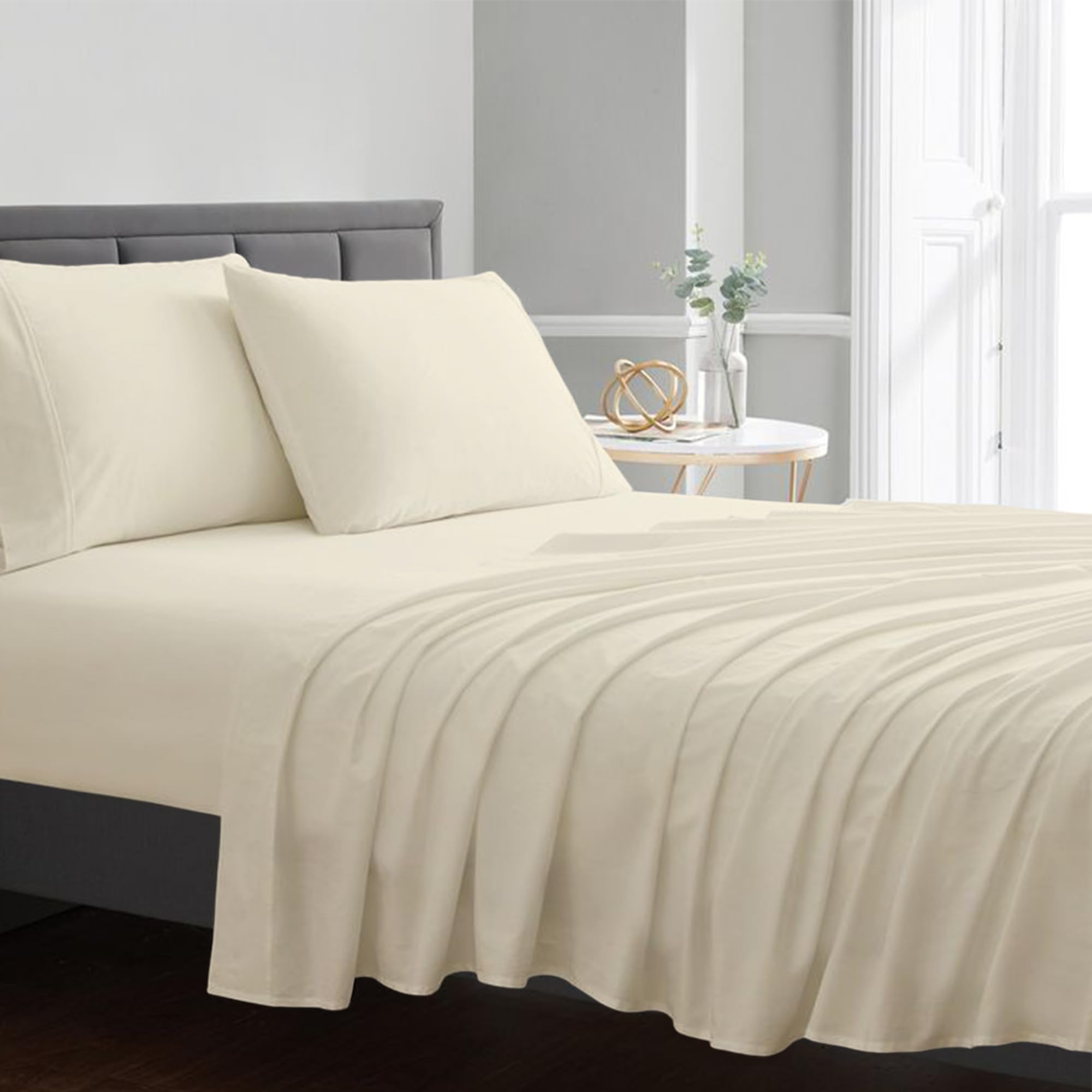 King Size Sheet Set Ivory High Thread Count Egyptian Cotton Sheets 4 Pc Bed Sheet Set 17” Deep Pocket Cooling Sheets Luxury Bedding Sateen Weave Flat, Fitted Sheet, 2 Pillow Cases