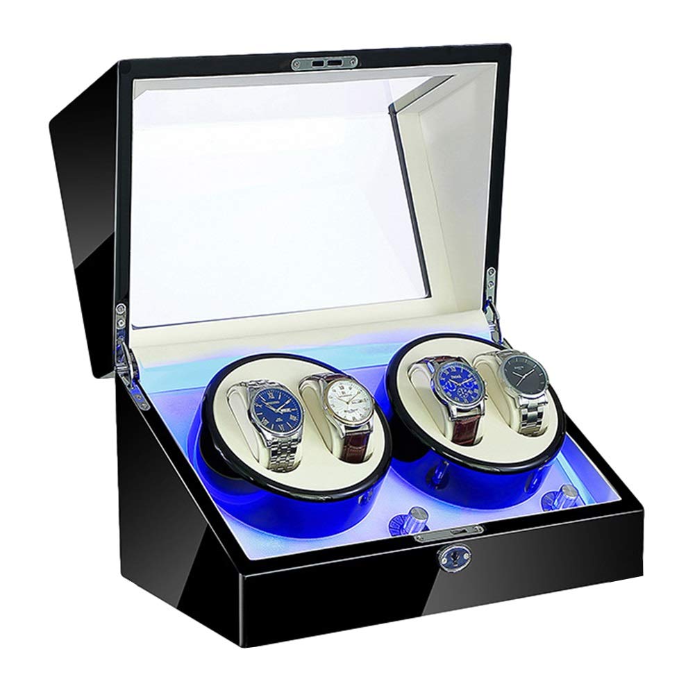 CGCSYZ Automatic Watch Winder Box with LED Illumination AC Adapter and Battery Powered Piano Paint Exterior Quiet Motor (4+0)