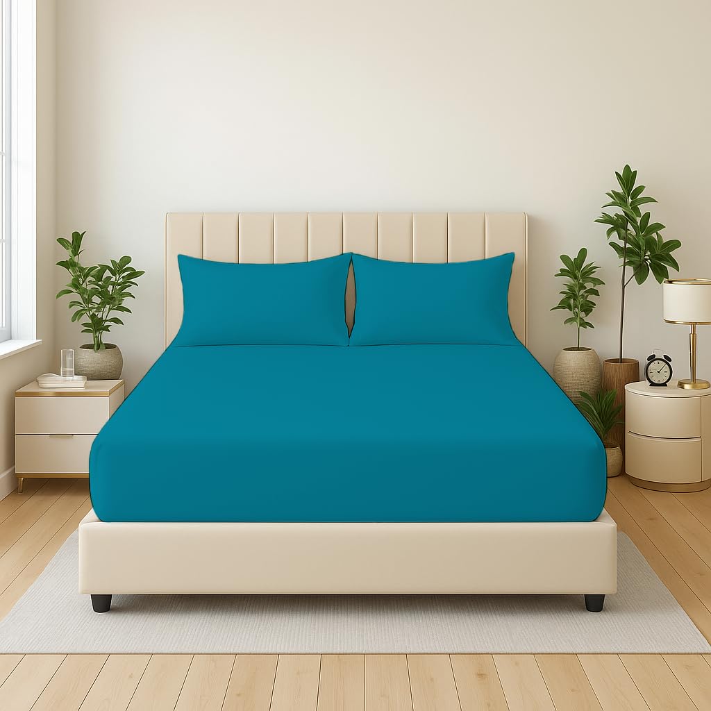 Dazzle Collection® Full Fitted Sheet Bed Sheets 100% Polycotton Machine Washable Fitted Sheet (4FT Small Double, Teal)