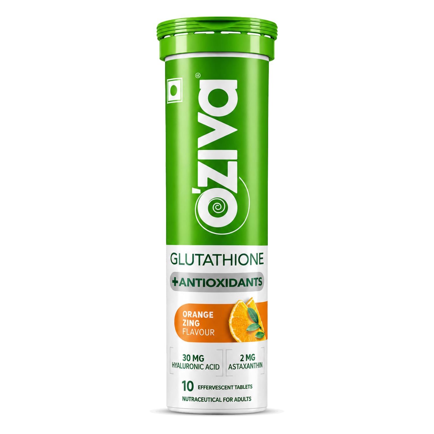 OZiva Bioactive Glutathione Tablets for Radiant Skin - 10 Effervescent Tablets (Pack of 1) | L-Glutathione, Hyaluronic Acid, Lycopene, Vitamin C For Skin Glow & Anti-Pigmentation | Orange