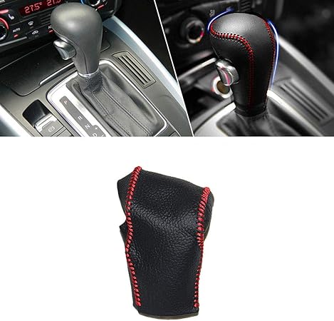 Amazon 車用 ギア シフト ノブ カバー レザー At 適合 A1 A3 l A5 A6 A6l A8 B5 B8 C5 D2 Q3 Q5 Q7 S5 S6 Tt R8 自動シフターヘッド ブラック レッド糸タイプ C