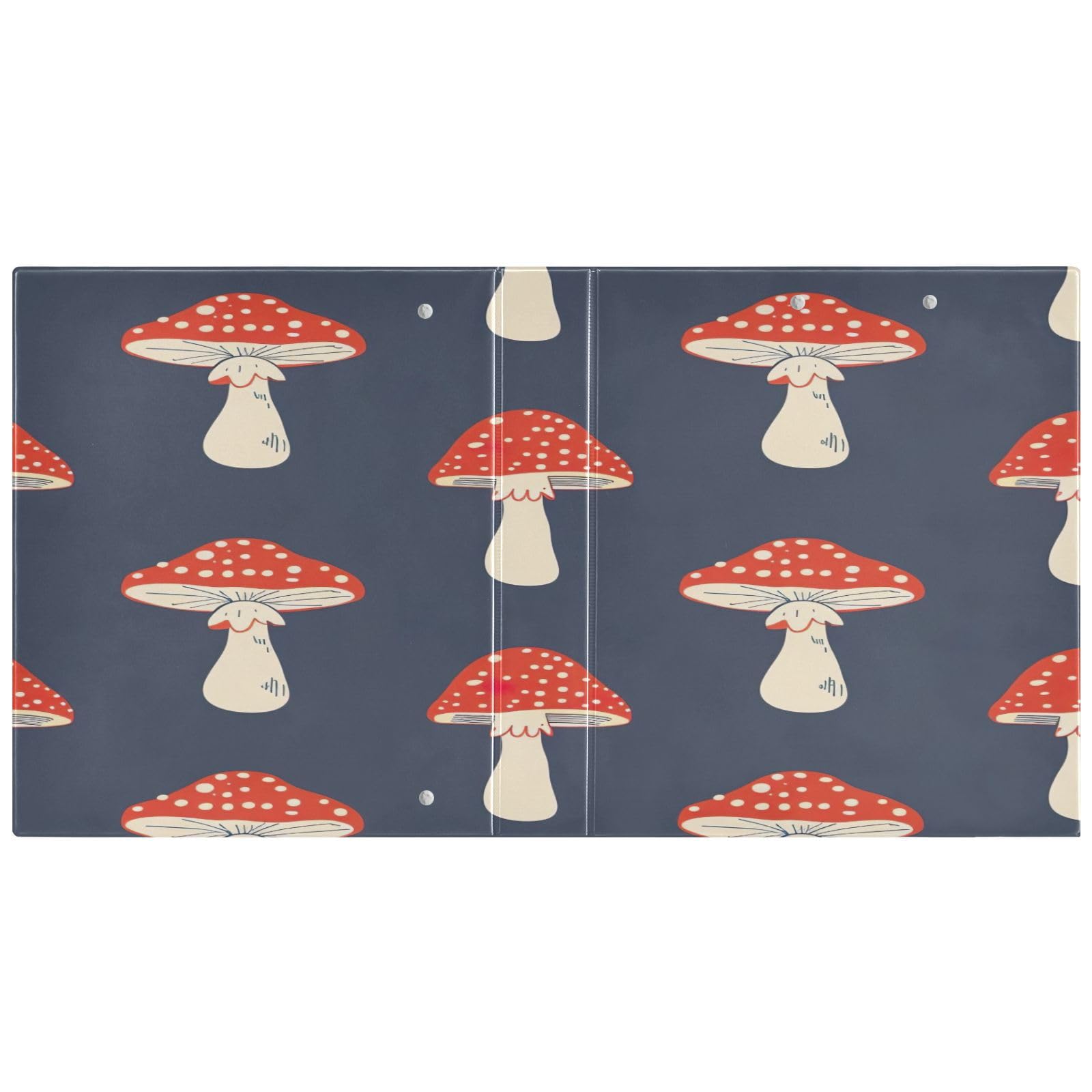 Raccoglitore a 3 anelli, 3,8 cm, funghi rossi, decorativo, rotondo, con clip in metallo, formato lettera, per casa e ufficio, confezione da 2