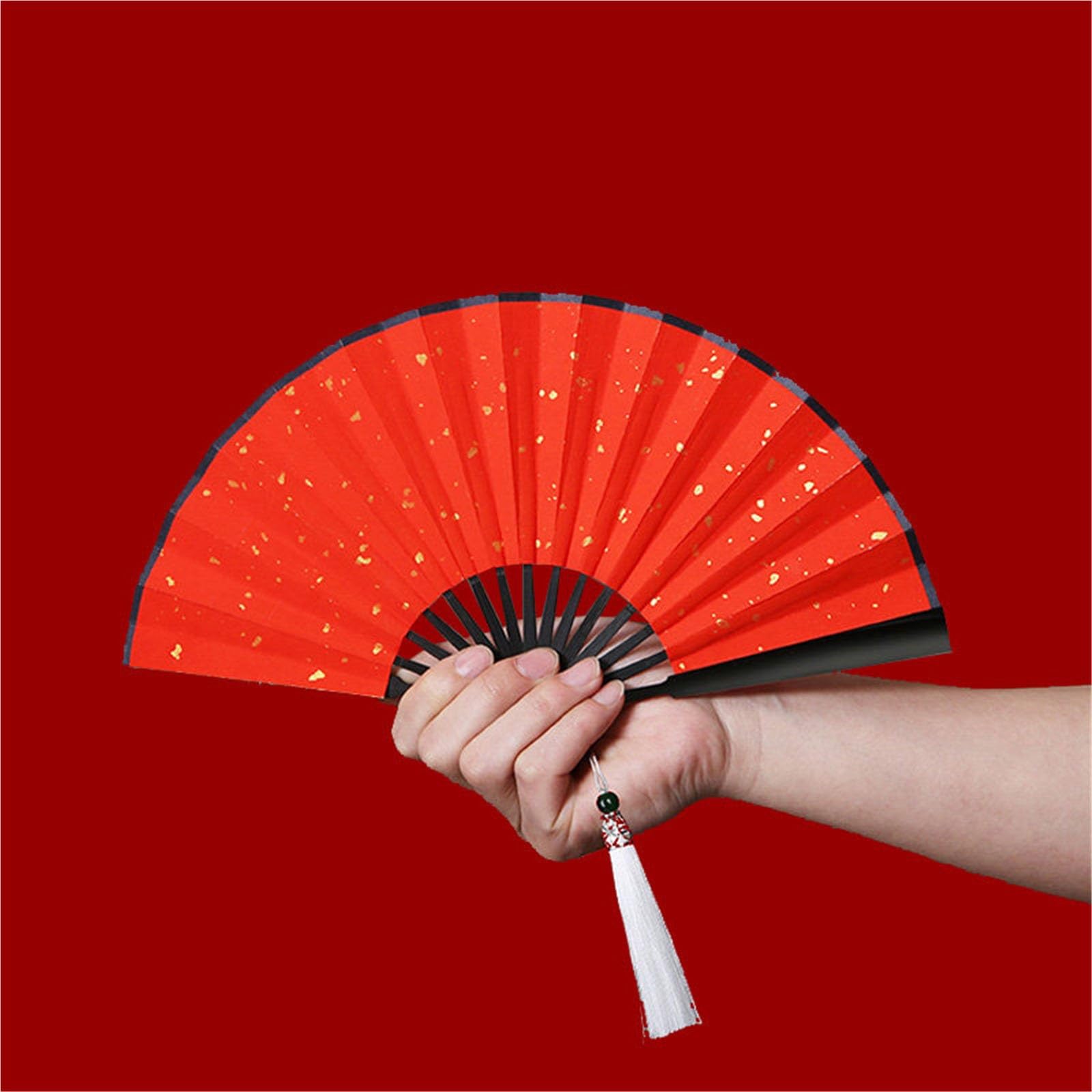 SXTYYH Mini 4-6inch Folding Hand Fan, Xuan Paper Chinese Style Folding Fans for Line Dancing, Pocket Size With Tassel, Handheld Fan for Women Foldable(6-inch red)