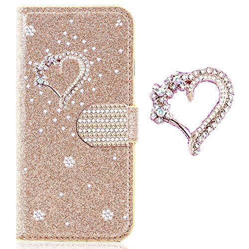 Purse Loves Bling Glitter Compatible with for Huawei P30,Diamond Magnetic Closure Stand Function Flip Kickstand Book Wallet with Card Slot Holder Protective Cover