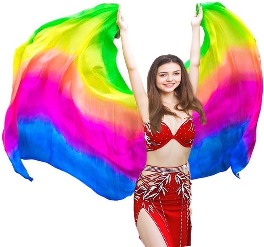 Women Real Silk Belly Dance Veils Silk Belly Dancing Silk Veil 3 Yards Hand Scarves Fire Flame Colors