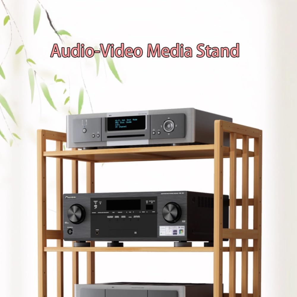 2 małe stojaki na nośniki audio-wideo z kółkami, domowa szafka stereo na konsolę do gier, odtwarzacze CD, odbiornik, głośnik, wzmacniacz, półka na komponenty drewniane, 80 x 38 x 77 cm