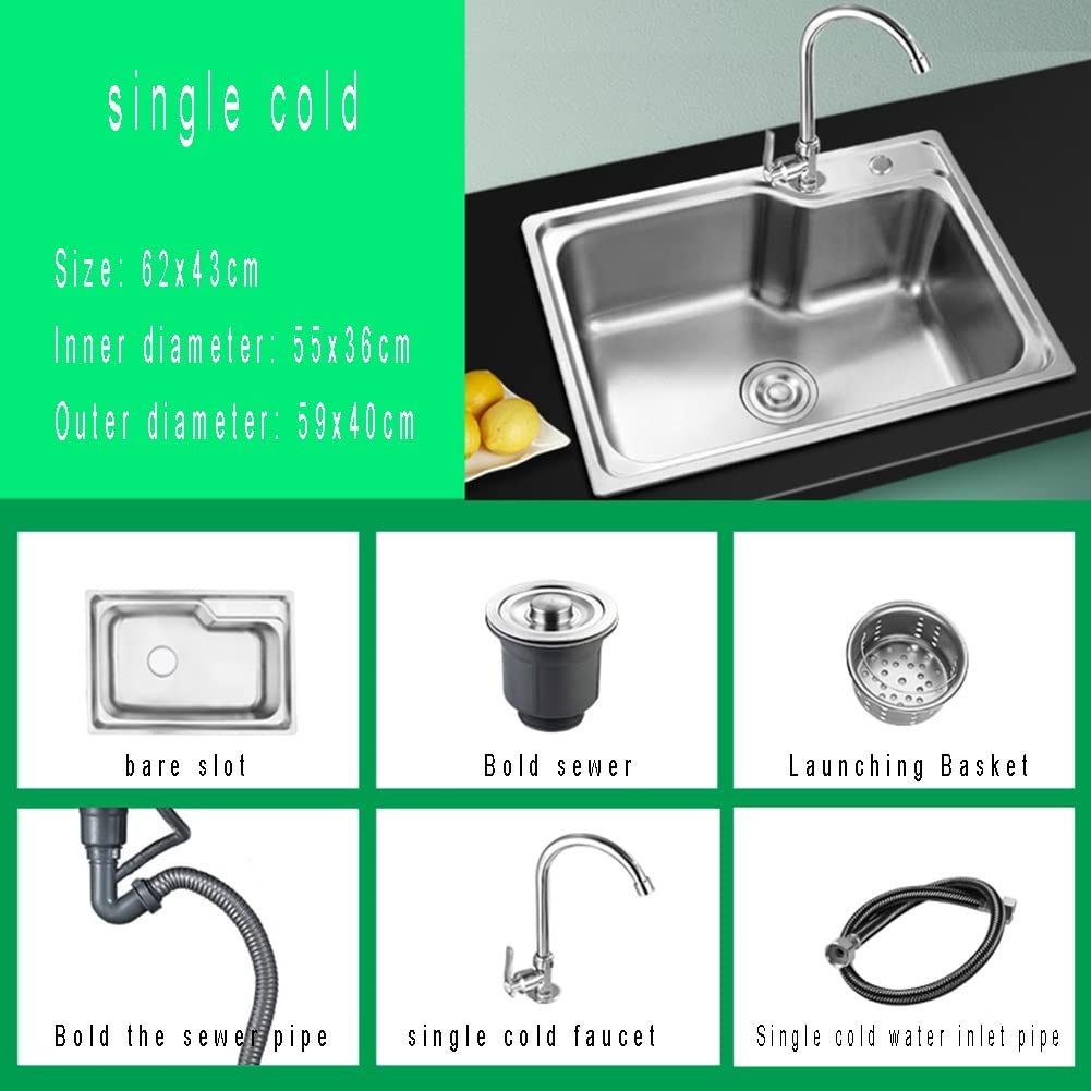 Mały zlew kuchenny, jednokomorowy Zlew ze stali nierdzewnej Bar Zlewozmywak Campervan do montażu podtynkowego i podtynkowego Dwustronny ociekacz Gładki, trwały, nierdzewny, srebrny, B (62 * 43 * 18