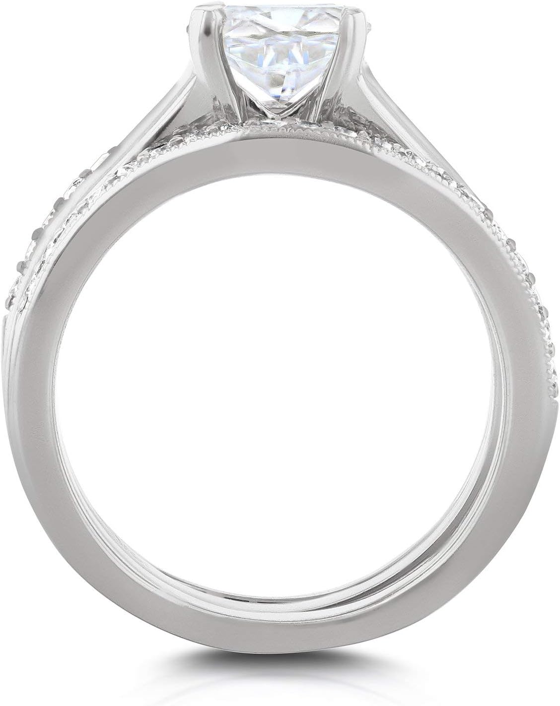 Kobelli Round Moissanite Solitaire Band Bridal Set 1 1/6 CTW in 14k White Gold