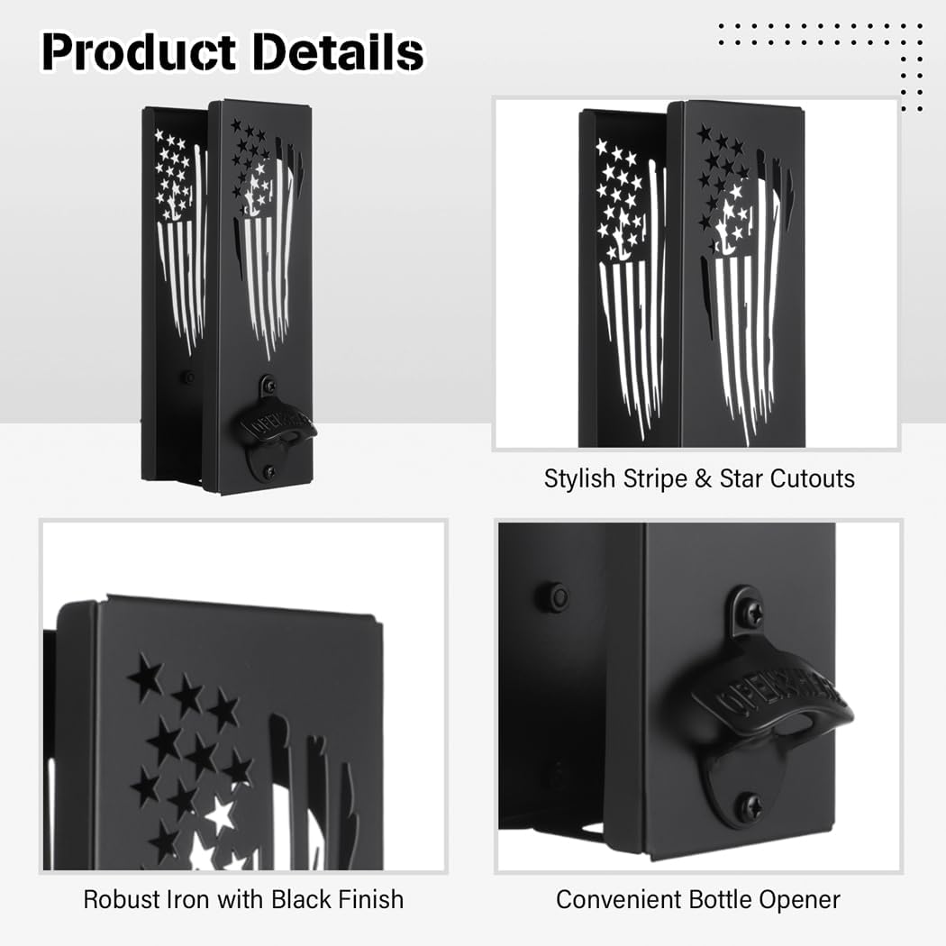 Metal Can Cooler Dispenser with Wall-Mounted Bottle Openers, 2-in-1 Beer Storage Rack for Home Bars