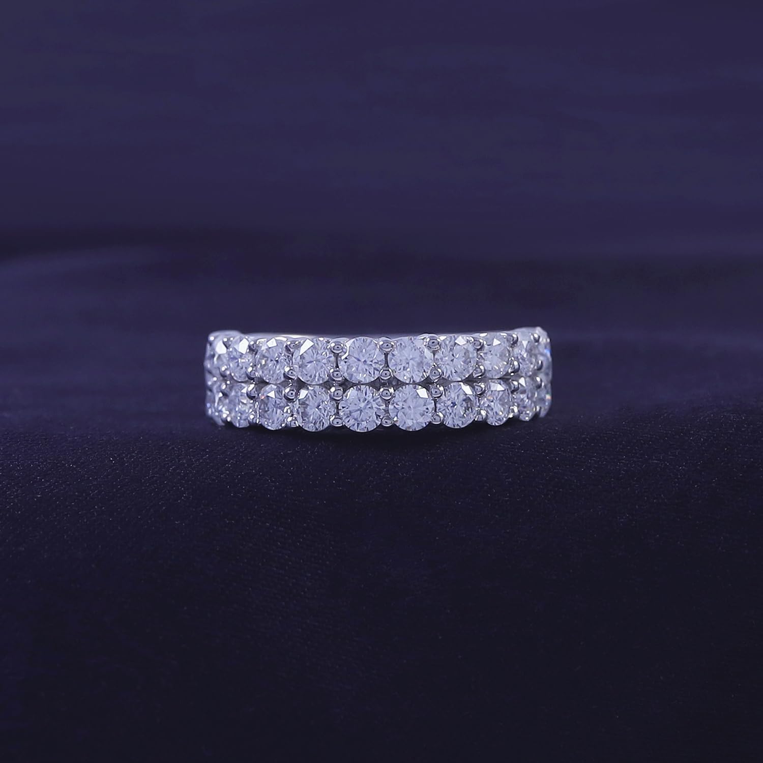 1 1/2 Cttw Round Cut Moissanite or Lab Grown Diamond Double Row Anniversary Wedding Band Ring In 14K Gold Over Sterling Silver Jewelry For Women(1.50 Cttw)