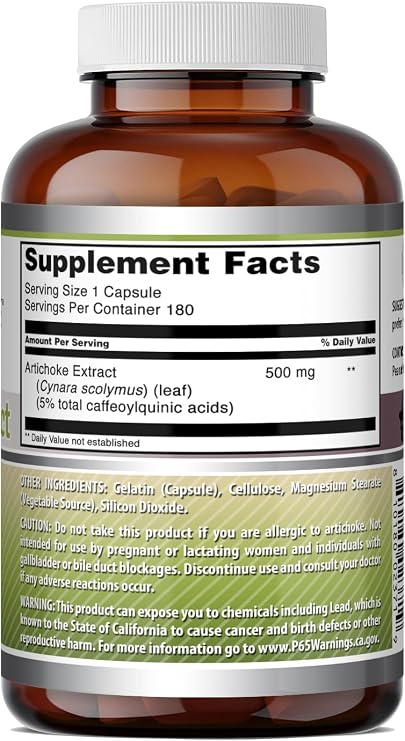 Amazing Formulas Artichoke Extract Supplement | 500 Mg | 180 Capsules | Cynara Scolymus Leaf | Non-GMO | Gluten Free | Made in USA