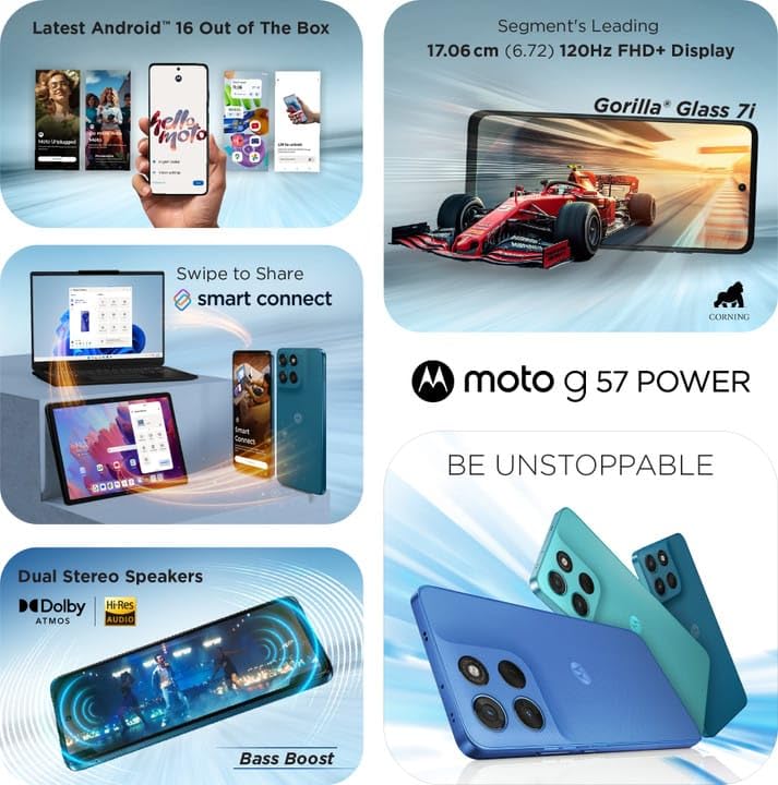 Image of Motorola G57 Power (Corsair, 8GB RAM, 128GB Storage) | Snapdragon 6s Gen 4 Processor | 6.72 inch FHD+ Display | 50MP LYT-600 + 8MP Ultrawide | 8MP Selfie Camera | 7000mAh Battery, 33W TurboPower | IP64