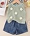 YINGISFITM Toddler Girl Clothes Baby Summer Waffle Knit Tank Top Sleeveless Shirt Jeans Shorts Floral Outfit Girls Clothing (Green solid floral, 18-24 Months)