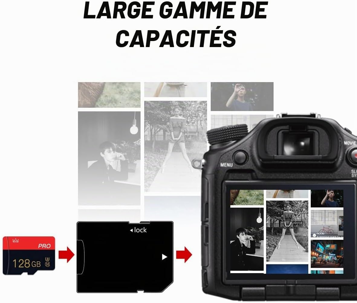 Lot de 2 128 Go Cartes Micro SD Classe 10 Haute Vitesse avec Adaptateur SD pour Tablette/S - Mise en situation et utilisation