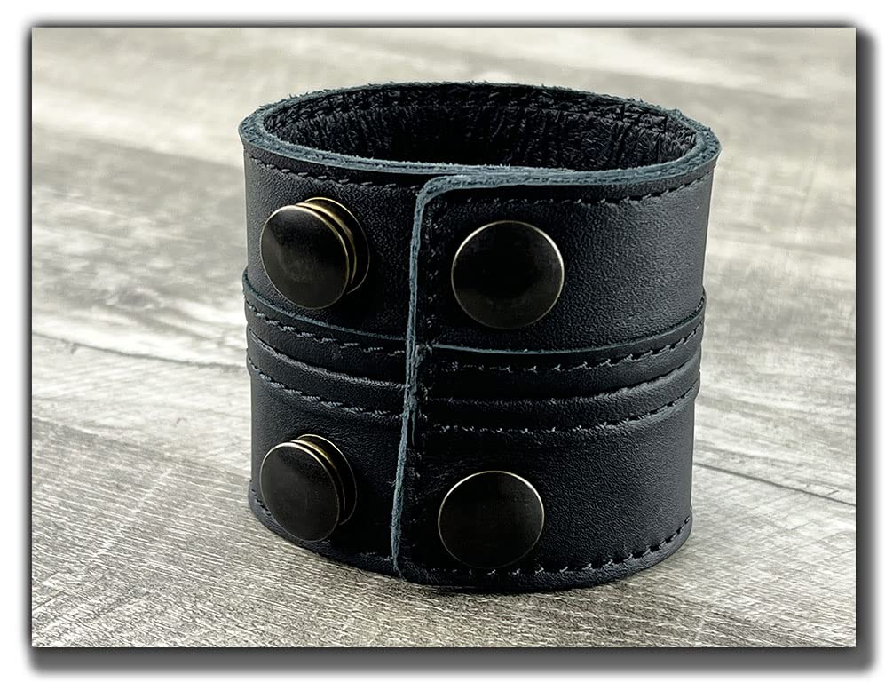 Pulsera de cuero estilo brazalete ancho unisex miniatura 5