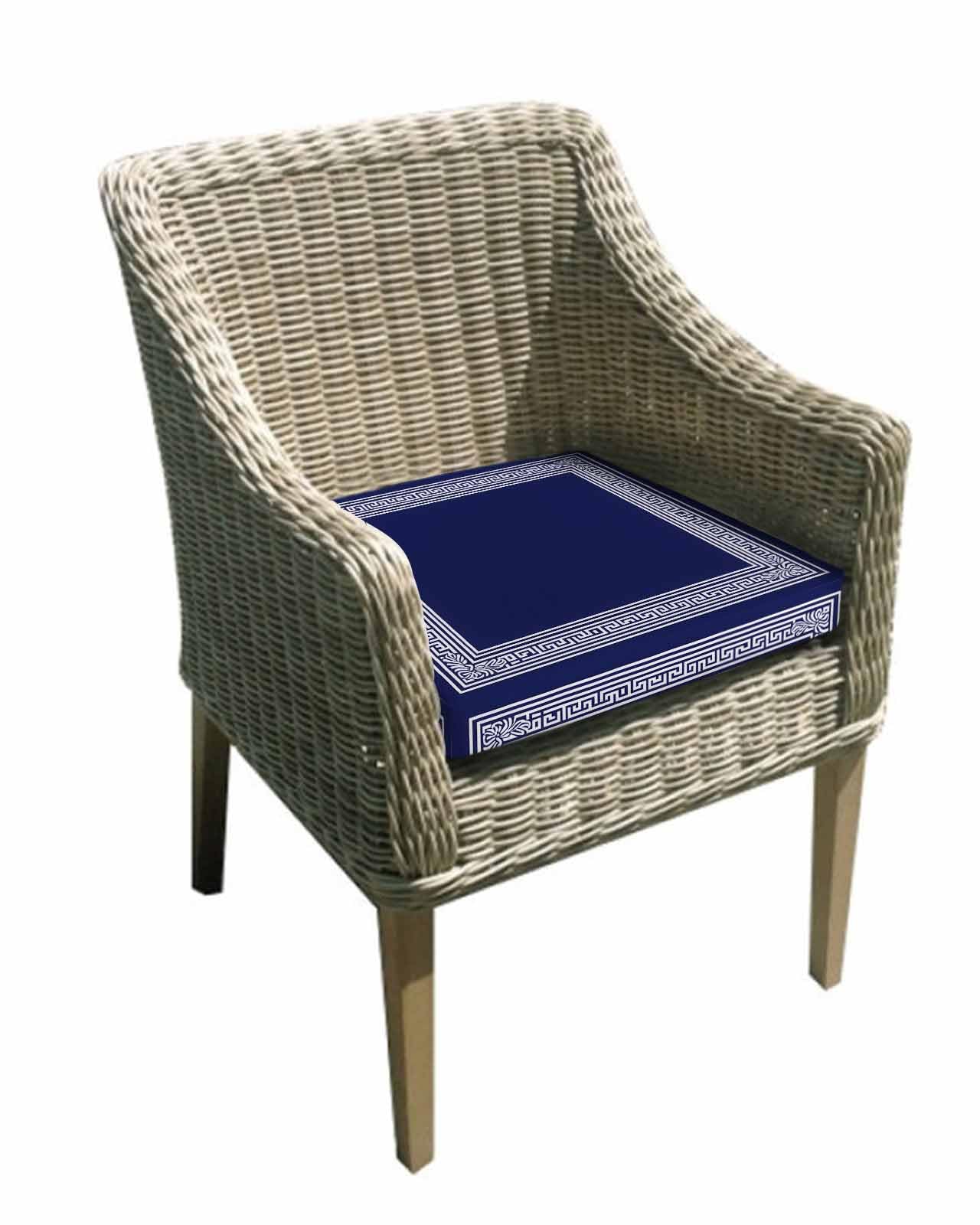 2 Pack Navy Blue Geometric Waterproof Cushion Covers with Ties, Outdoor Patio Chaise Lounge Chair Seat Cushion Slip Covers Replacement(Only Cover) White Greek Key Farmhouse 22