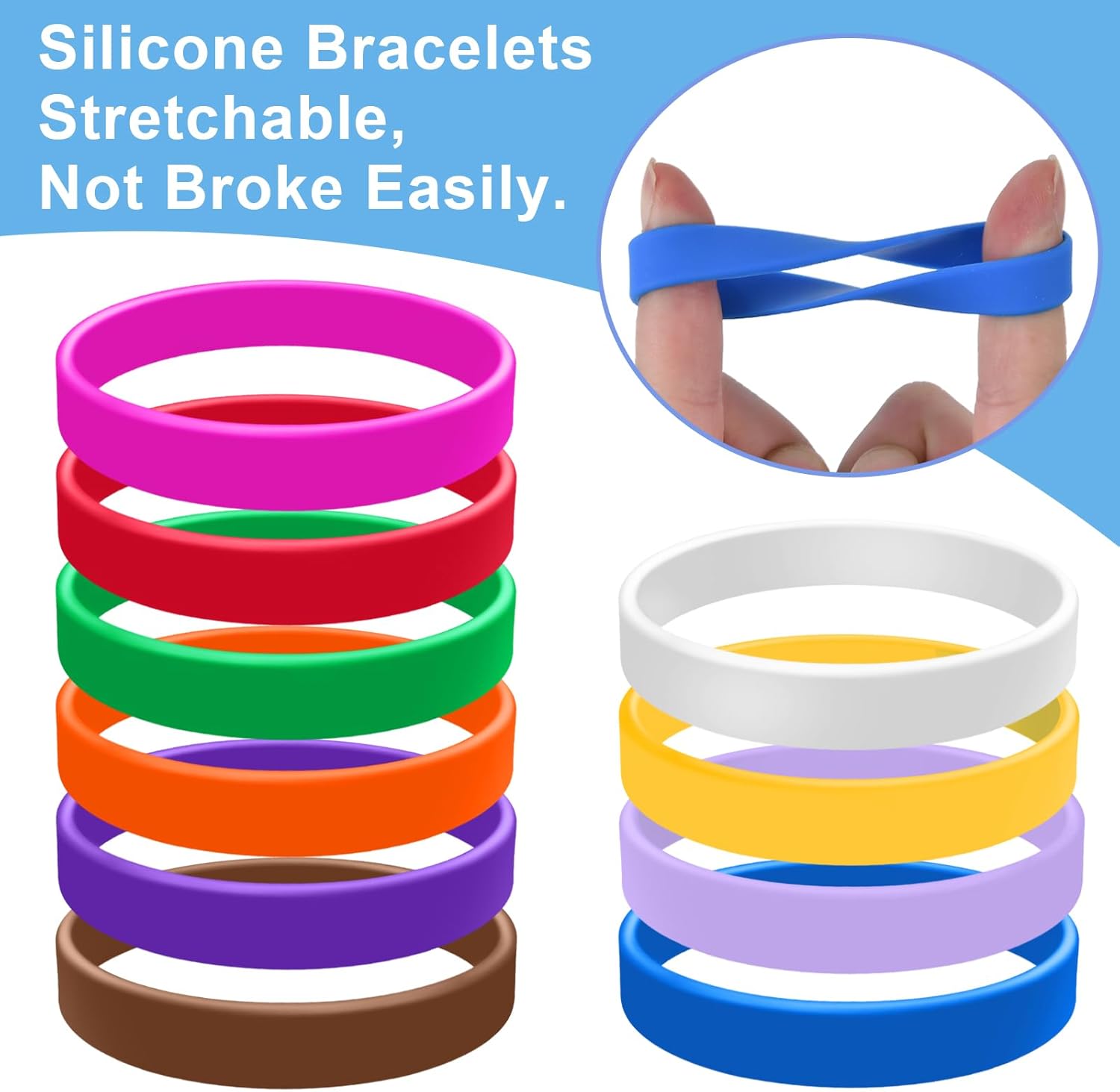 20 Pieces Rubber Bracelets Solid Color Silicone Wristbands Colored Rubber Stretch Bracelets for Women Men Teen Gifts - Image 4