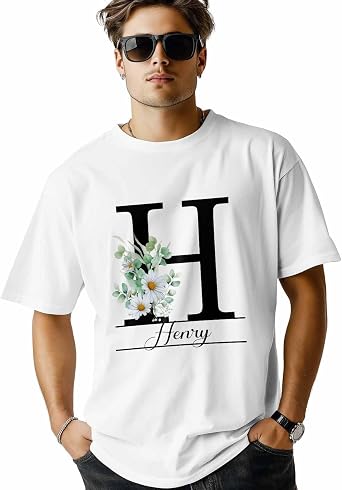 Men T-Shirt,Short Sleeve Crewneck Tee Shirt Letter Custom H Casual T Shirts for Mens