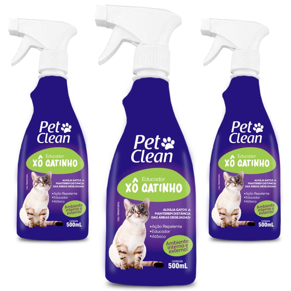 Kit 3 Xô Gatinho Educador Sanitário Repelente de Gatos 500ml Pet