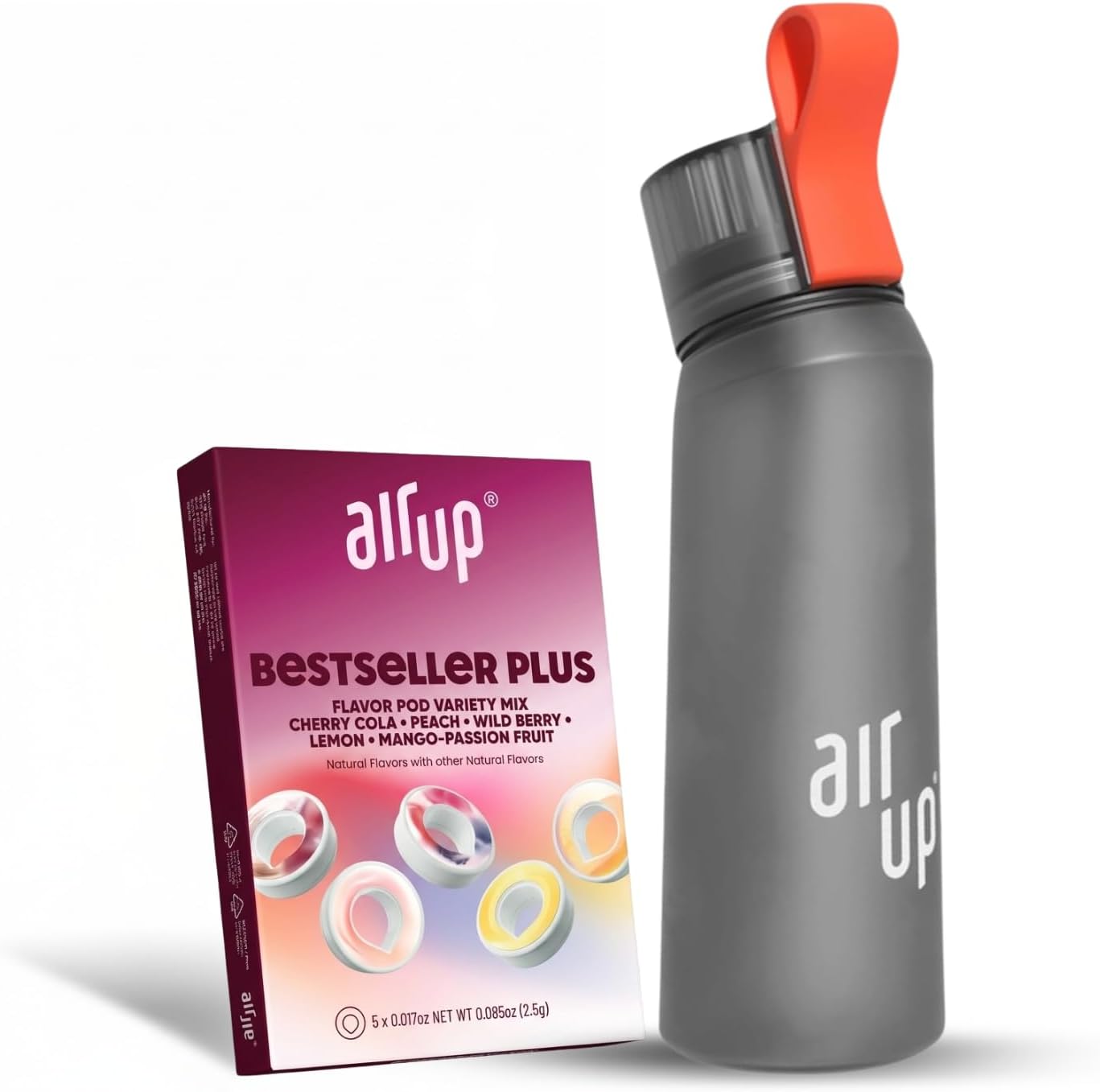 air up® water bottle (22oz) for school, sports, gym | includes 5 scent pods & straw | flavored bottle in grey – also for kids, boys, girls | no calories, sugar-free and suitable for carbonation