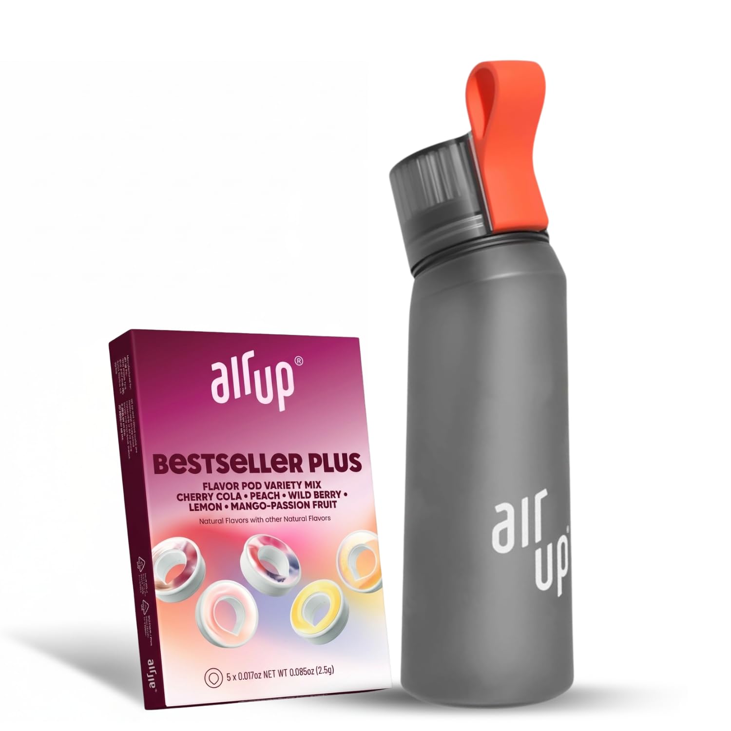 water bottle (22oz) for school, sports, gym | includes 5 scent pods & straw | flavored bottle in grey – also for kids, boys, girls | no calories, sugar-free and suitable for carbonation