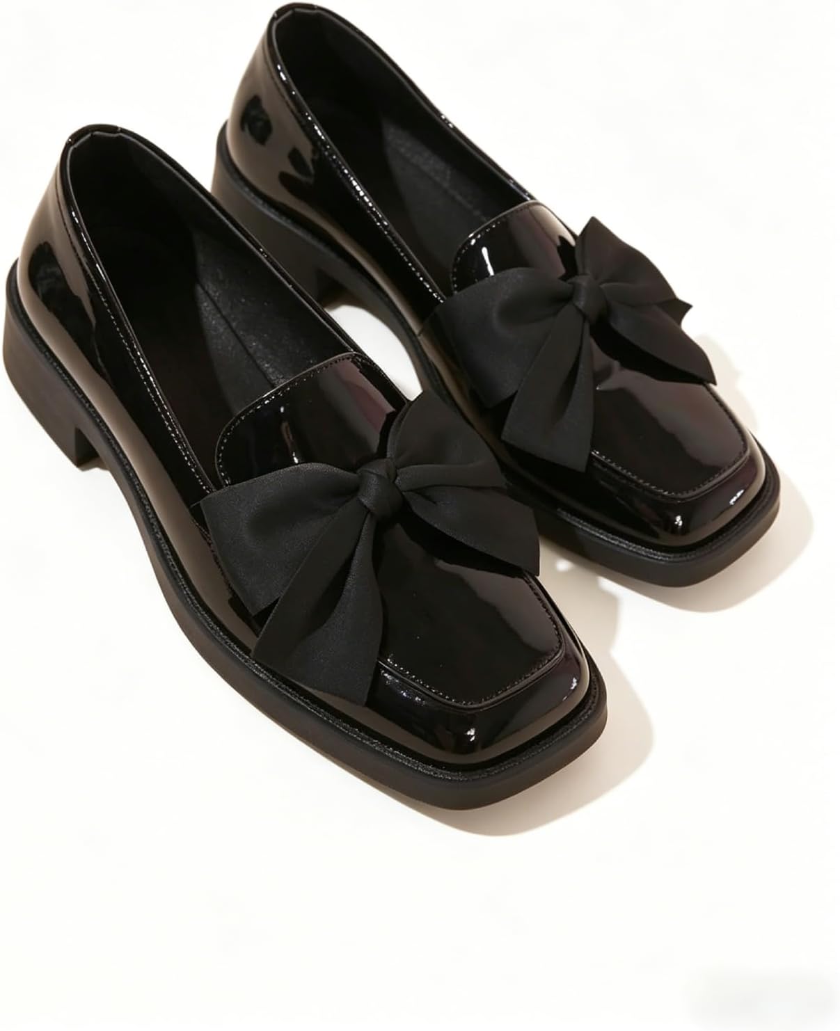 MakeMeChic Loafers for Women Dressy Bow Leather Square Toe Slip on Shoes