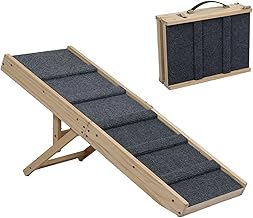 Skylos Wooden Dog Ramp for Bed, 3 Height Adjustable Pet Ramp for Small Medium Dogs, Folding Dogs Sofa Ramps, Non-slip Carpet Safety Dog Ladder for Sofa, Bed, Couch, 90x35cm