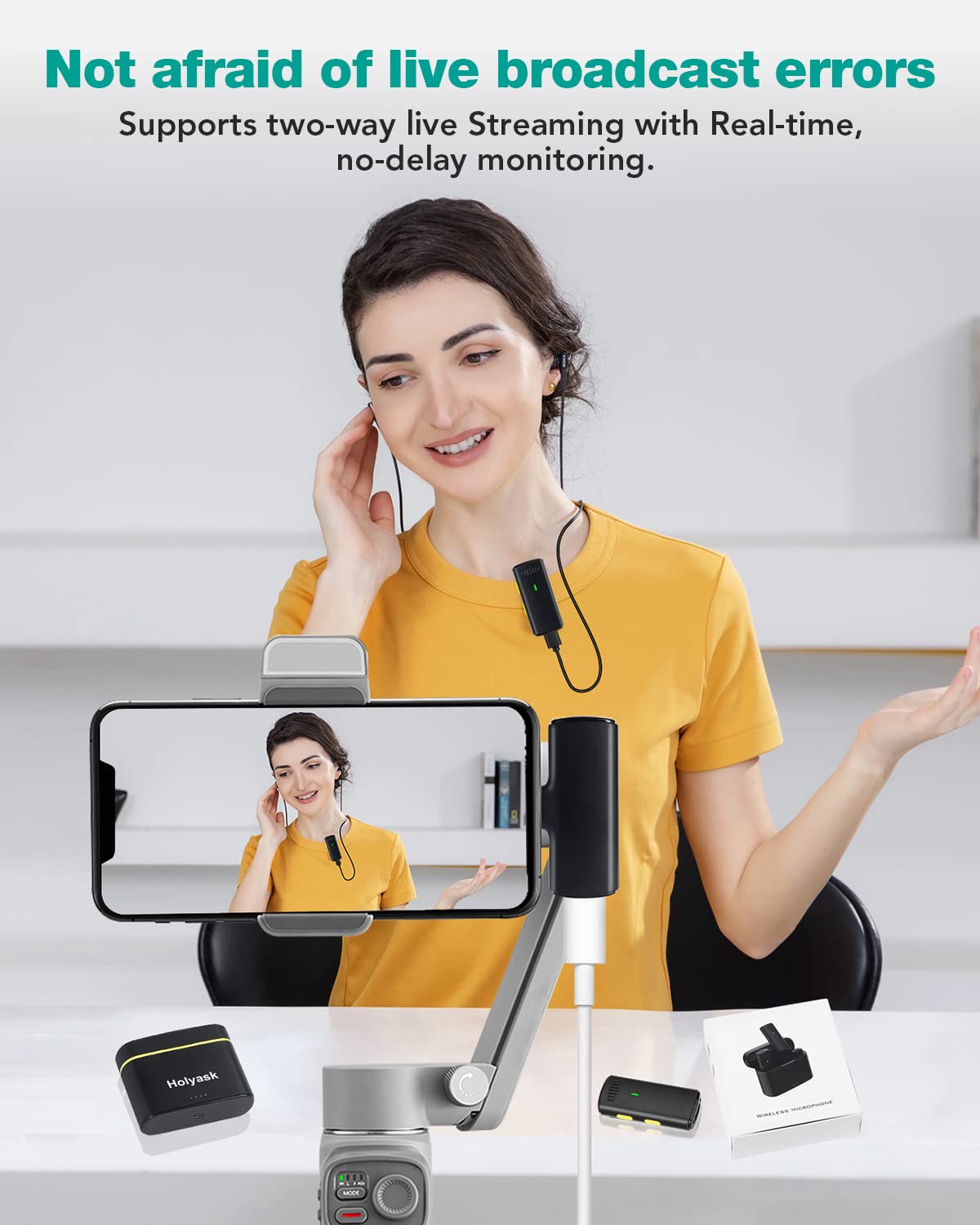 K10 - Microfono lavalier wireless per iPhone, iPad, iPhone, cancellazione del rumore, microfono da bavero con 2 mini microfoni, microfono Lav per YouTube, Facebook e TikTok