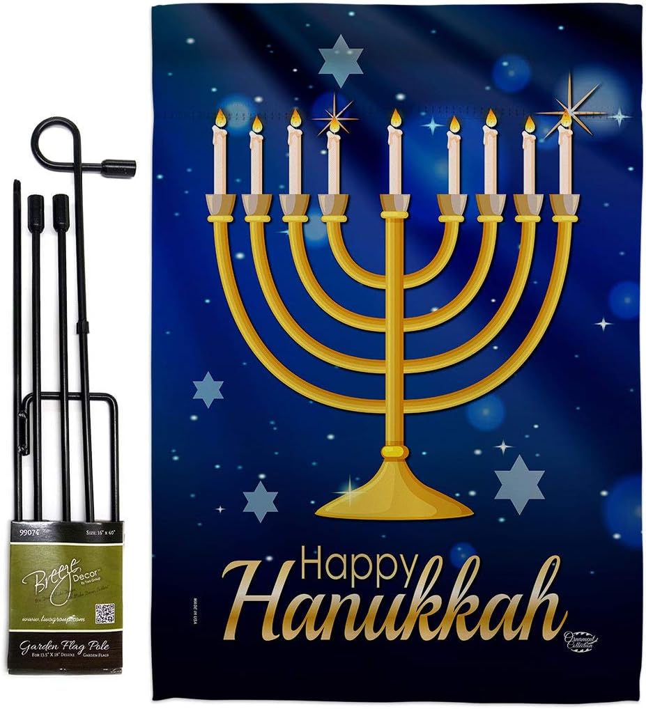 Happy Hanukkah Burlap Garden Flag Wintertime Candle Bonsai Menorah Jewish Chanukah David Small Decorative Gift Yard House Banner Double-Sided Made In USA 13 X 18.5