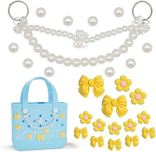 Charms for Bogg Bag, Pearls & Pearls Bow Chain Accessory for Bogg Bags and Simply Southern Totes, Decorative Accessories to Customize Your Beach Tote Bag