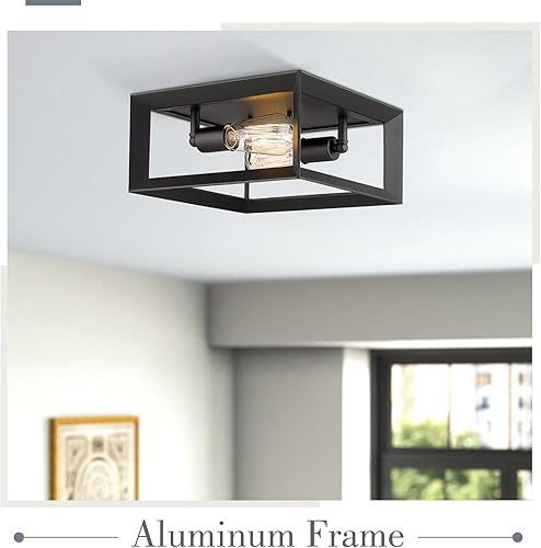 Miniatura 4 de Emliviar 3040-2 BK - Lámpara de techo empotrada de 2 luces, 11 pulgadas para dormitorio, acabado negro con marco de aluminio, 3040-2 BK