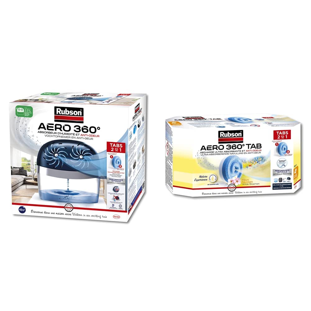Rubson AERO 360° Absorbeur d'humidité 40 m² avec 6 recharges 450g